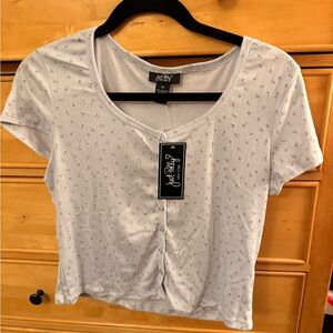 Just Polly Light Blue Floral Button-Front Crop Top